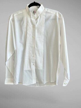 Mina by Chaplin Women's White Tuxedo Shirt Pleated Bib Front Size 12
